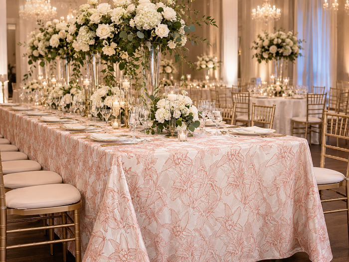 90"x156" Rectangular Floral Reef Jacquard Polyester Tablecloth - Apricot/Peach (1pc)