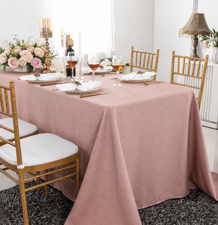 90"x156" Rectangular Rustic Panama Linen Tablecloth - Blush Pink/Rose Gold (1pc)