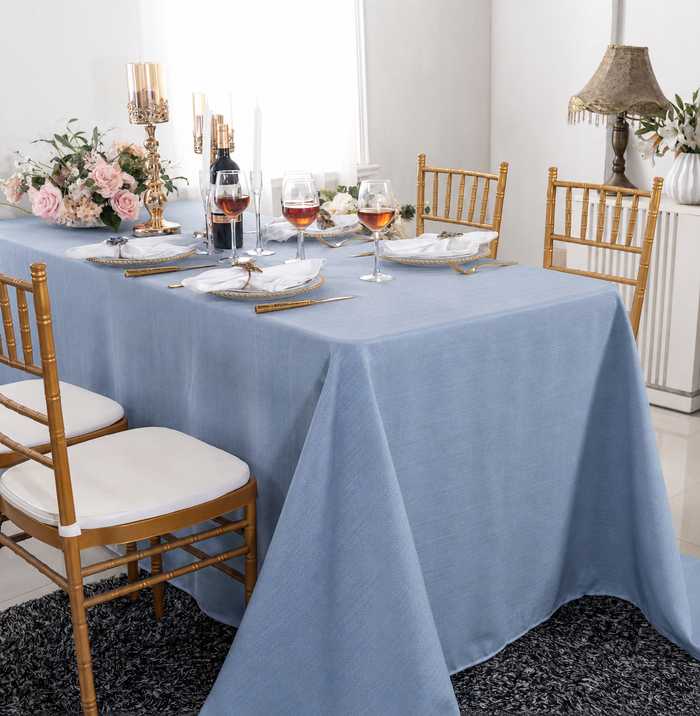 90"x156" Rectangular Rustic Panama Linen Tablecloth - Dusty Blue (1pc)