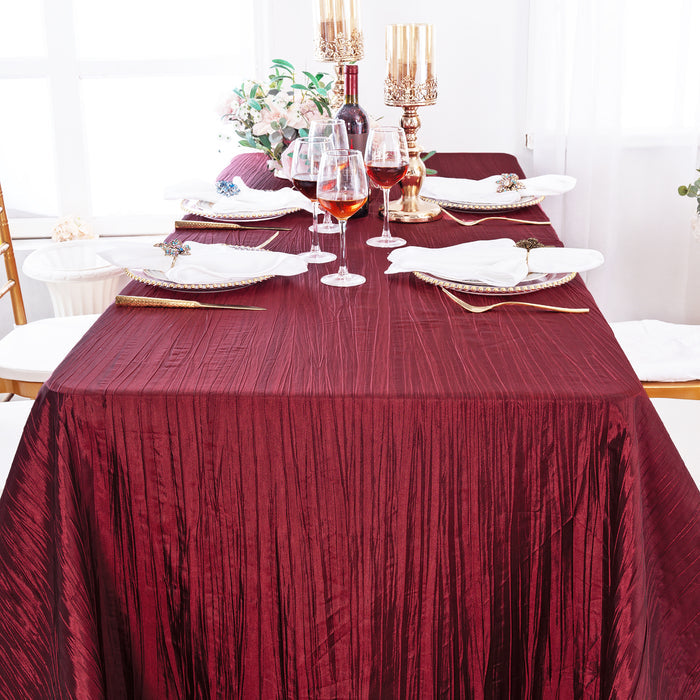 90"x156" Seamless Rectangular Accordion Crinkle Taffeta Tablecloth - Burgundy (1pc)