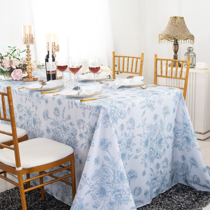 90"x156" Seamless Rectangular French Toile Polyester Tablecloth - Dusty Blue (1pc)