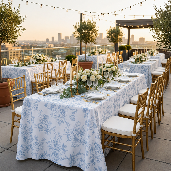 90"x156" Seamless Rectangular French Toile Polyester Tablecloth - Dusty Blue (1pc)