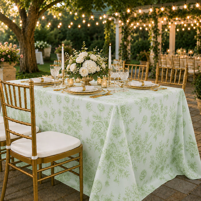 90"x156" Seamless Rectangular French Toile Polyester Tablecloth - Sage Green (1pc)