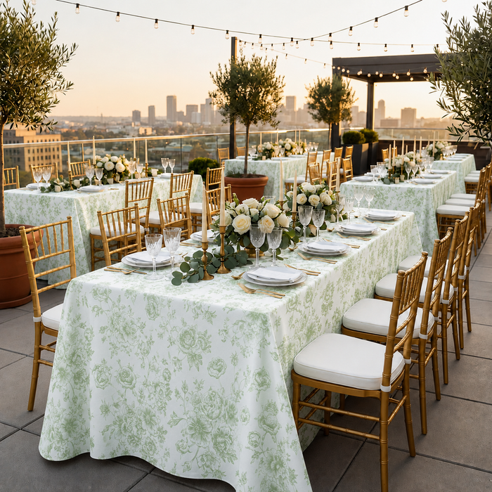 90"x156" Seamless Rectangular French Toile Polyester Tablecloth - Sage Green (1pc)