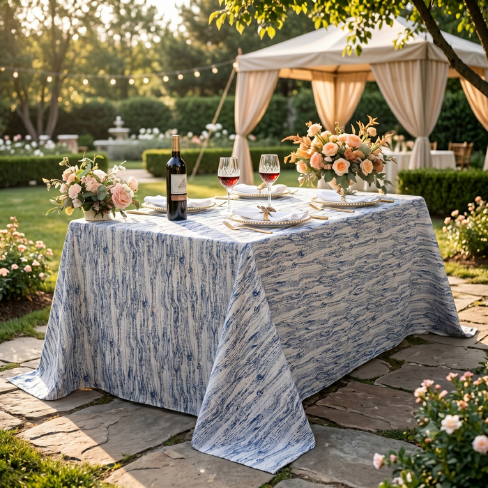 90"x156" Seamless Rectangular Galilean Jacquard Polyester Tablecloth - Navy Blue (1pc)