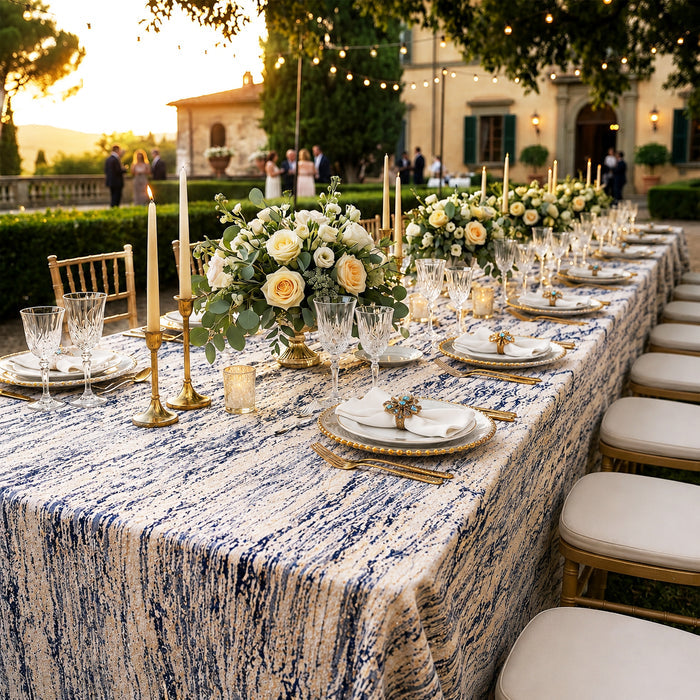 90"x156" Seamless Rectangular Galilean Jacquard Polyester Tablecloth - Navy Blue (1pc)