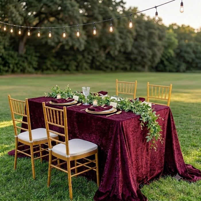 90"x156" Seamless Rectangular Ice Crushed Velvet (200 GSM) Tablecloth - Burgundy (1pc)