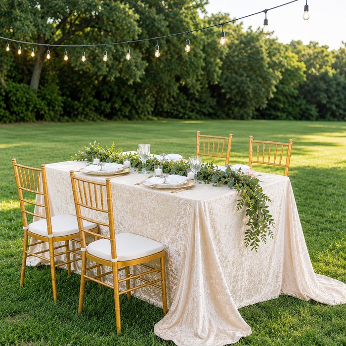 90"x156" Seamless Rectangular Ice Crushed Velvet (200 GSM) Tablecloth - Champagne (1pc)