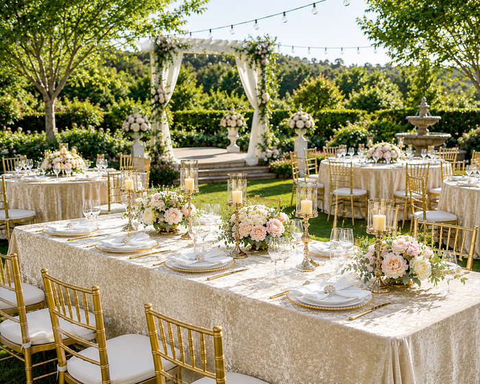 90"x156" Seamless Rectangular Ice Crushed Velvet (200 GSM) Tablecloth - Champagne (1pc)