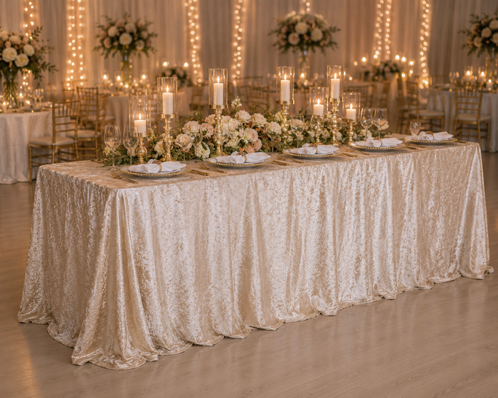 90"x156" Seamless Rectangular Ice Crushed Velvet (200 GSM) Tablecloth - Champagne (1pc)