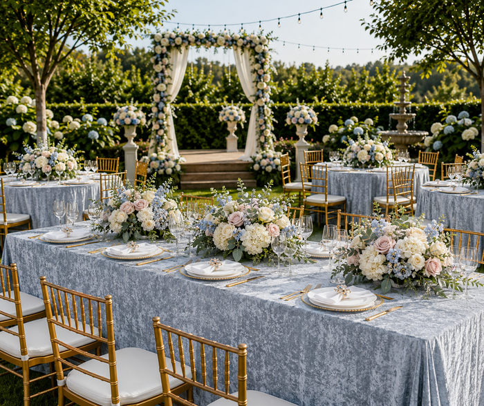 90"x156" Seamless Rectangular Ice Crushed Velvet (200 GSM) Tablecloth - Dusty Blue (1pc)