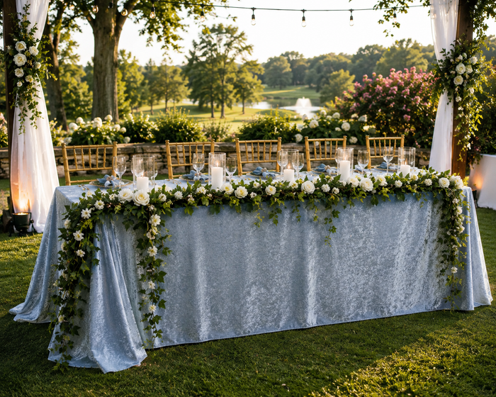 90"x156" Seamless Rectangular Ice Crushed Velvet (200 GSM) Tablecloth - Dusty Blue (1pc)