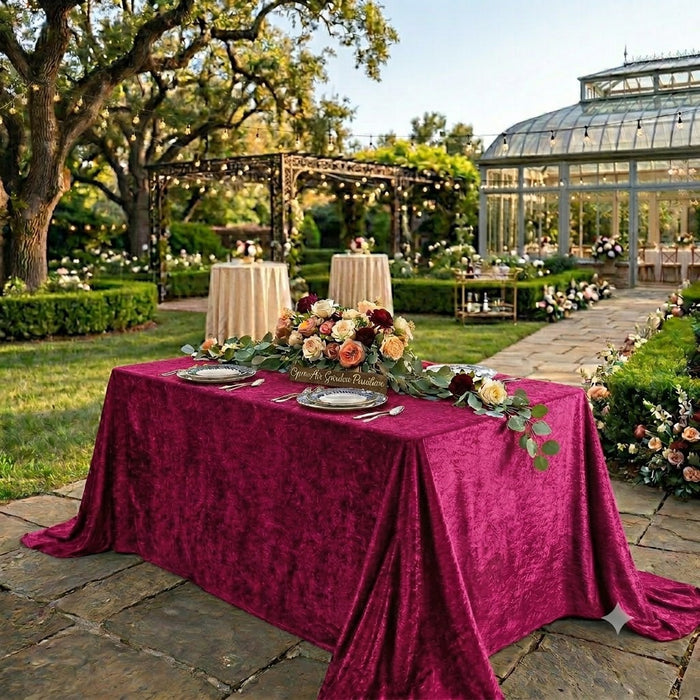 90"x156" Seamless Rectangular Ice Crushed Velvet (200 GSM) Tablecloth - Magenta/Azalea (1pc)