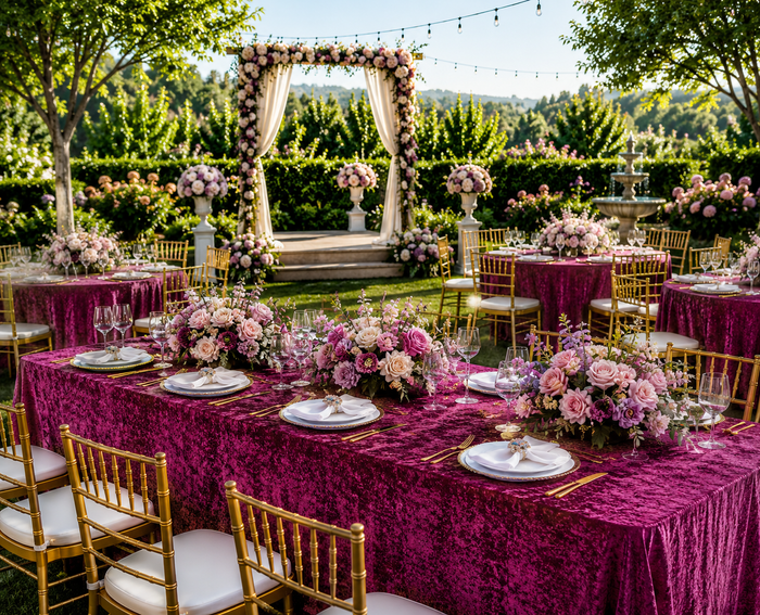 90"x156" Seamless Rectangular Ice Crushed Velvet (200 GSM) Tablecloth - Magenta/Azalea (1pc)