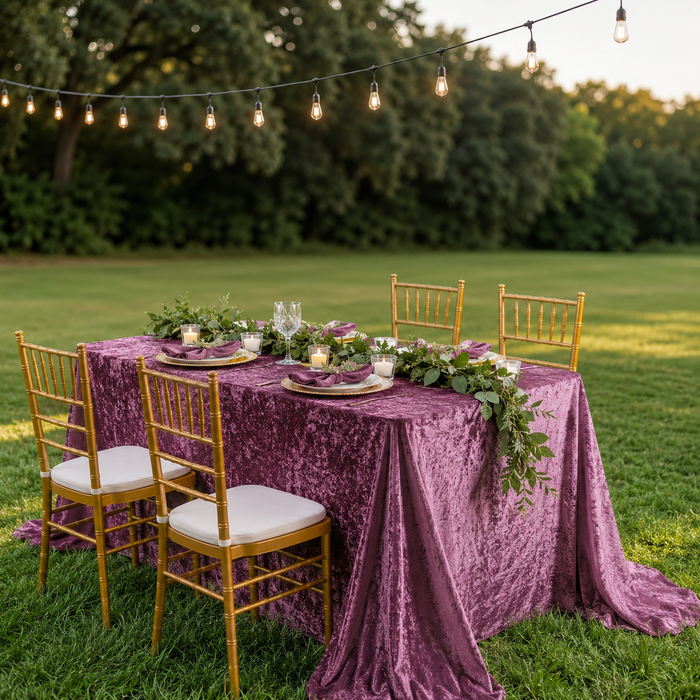 90"x156" Seamless Rectangular Ice Crushed Velvet (200 GSM) Tablecloth - Mauve (1pc)