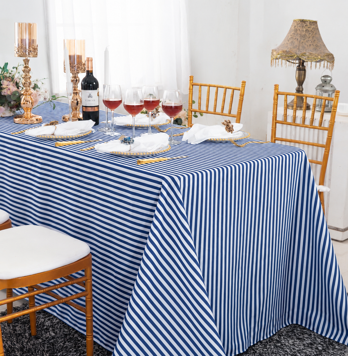 90"x156" Seamless Rectangular Seersucker Polyester Tablecloth - Navy Blue (1pc)