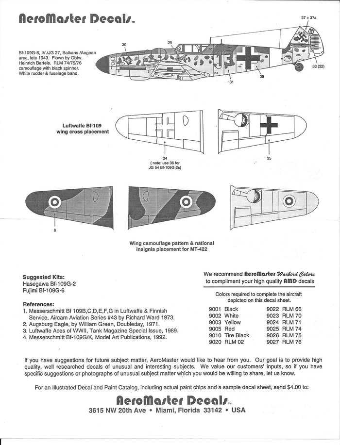AeroMaster Augsburg Eagles Part I, Bf-109G-6 Decals 1/48 038