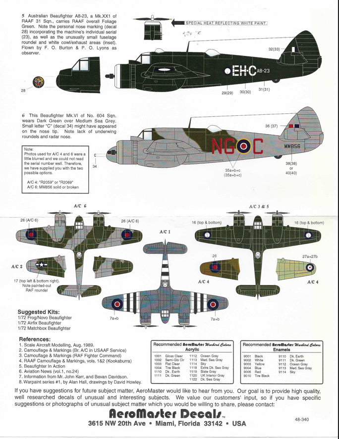 AeroMaster  BEAUFIGHTER DECALS 1/48 340 'Whispering Death Part I'