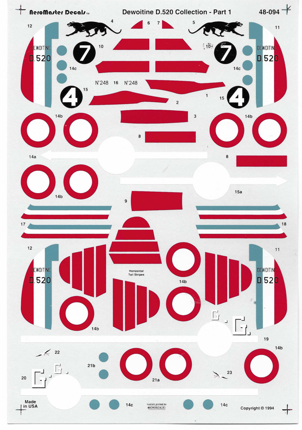 AeroMaster Dewoitine D.520 Collection Part I Decals 1/48  094