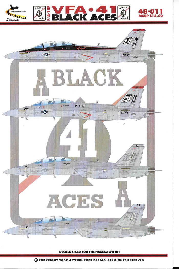 Afterburner F/A-18F Super Hornet VFA-41 Black Aces Decals in 1/48 011 DO