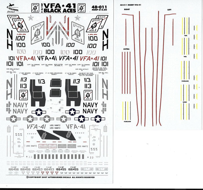 Afterburner F/A-18F Super Hornet VFA-41 Black Aces Decals in 1/48 011 DO