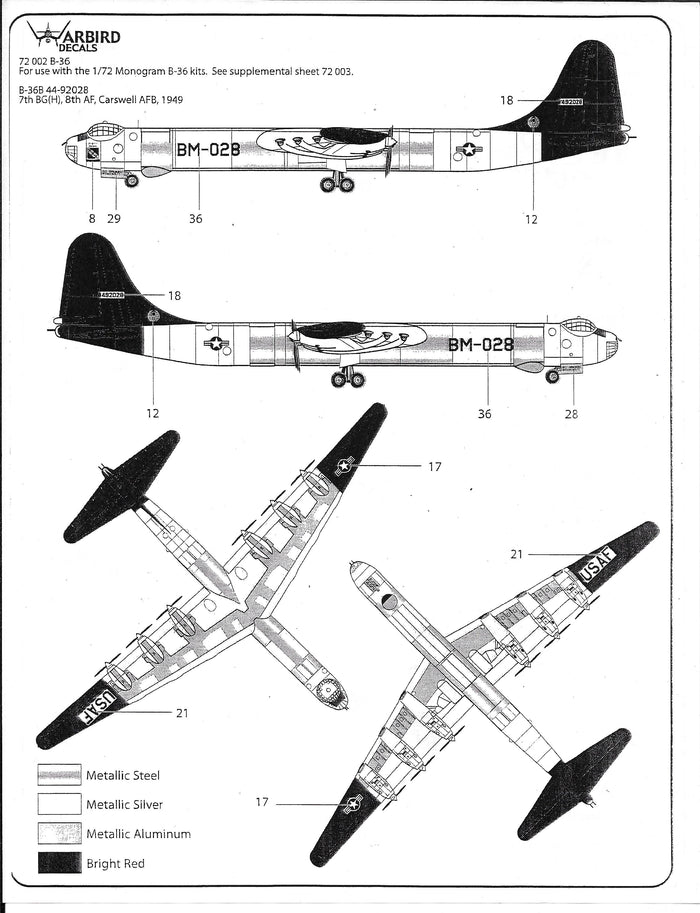 B-36A, RB-36E, B-36B, B-36D Peacemaker Decals 1/72 002