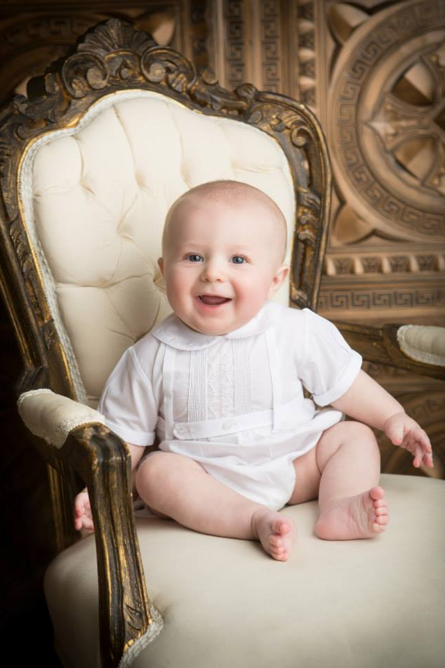 Baby Boys Belted Bubble With Pintucks and Embroidery