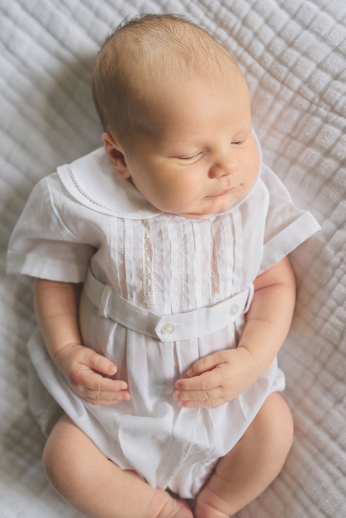 Baby Boys White Lace Button Bubble