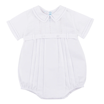 Baby Boys White Lace Button Bubble