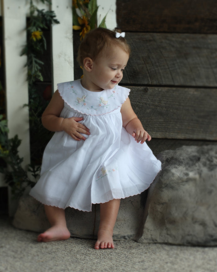 Baby Girl Dress Voile Sleeveless with Embroidered Ducks