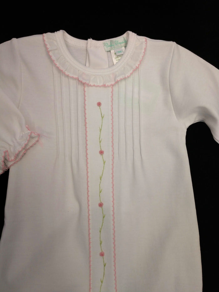 Baby Girls White Hand Embroidered Footie/Longall - OUT OF STOCK