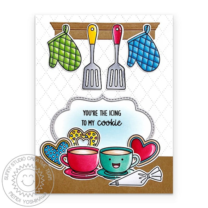Sunny Studio You're the Icing to My Cookie Rainbow Kitchen Baking Valentine's Card using Baked With Love Clear Craft Stamps