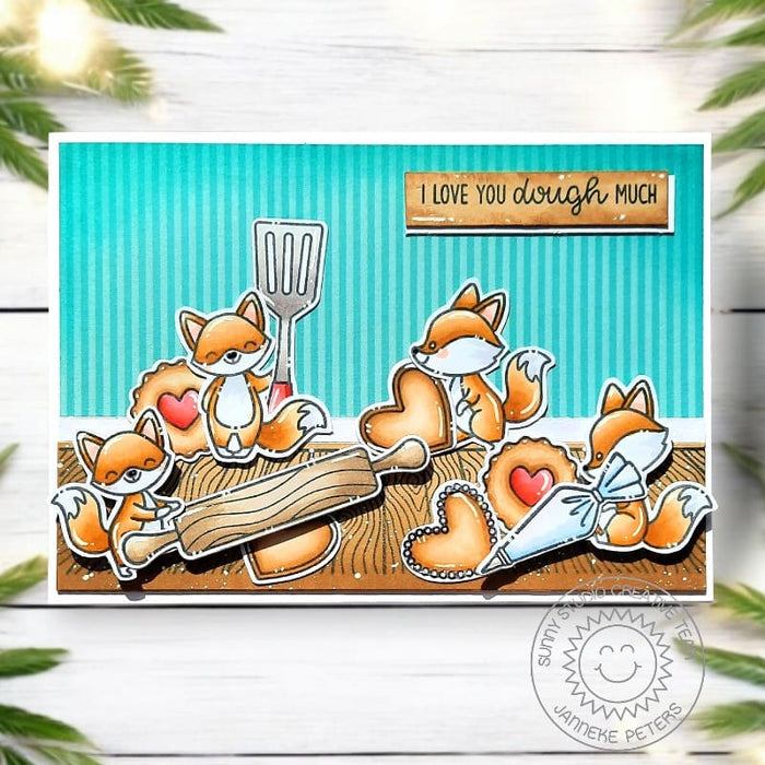Sunny Studio I Love You Dough Much Fox & Valentine's Day Cookies Card using Foxy Friends & Baked With Love Clear Craft Stamps