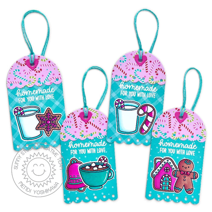 Sunny Studio Homemade For You With Love Christmas Cookies & Milk Holiday Gift Tags using Baking Spirits Bright Clear Stamps