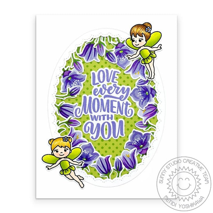 Sunny Studio Garden Fairy with Purple Flowers Love Every Moment With You Card using Beautiful Bluebells Clear Layering Stamps