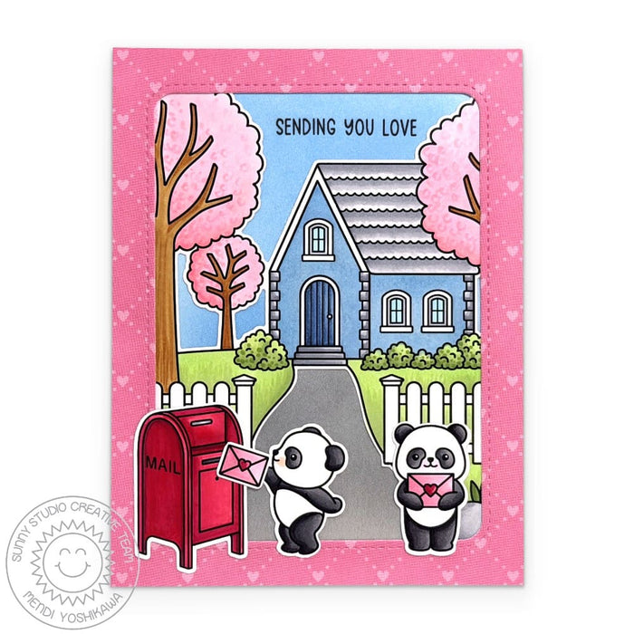 Sunny Studio Panda With Letter & Red Mailbox Sending You Love DIY Handmade Card using Bighearted Bears 4x6 Clear Craft Stamps