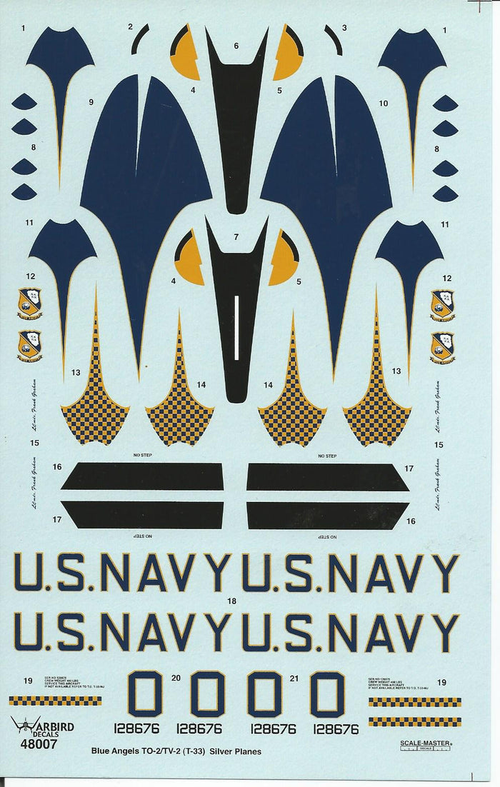 Blue Angels, Natural Metal T-33 Shooting Star Decals 1/48, 2 Options WBD 007