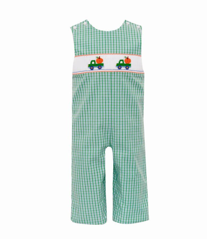 Boys Blue Green Check Smocked Pumpkin Longall