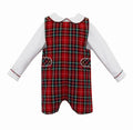 Boys Red Holiday Plaid Christmas Shortall and Shirt
