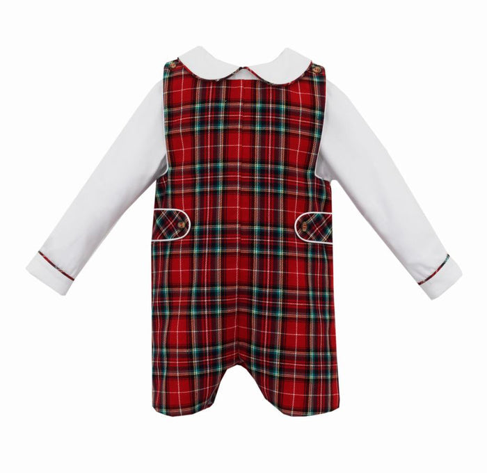 Boys Red Holiday Plaid Christmas Shortall and Shirt
