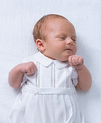 Boys White Christening Romper & Hat