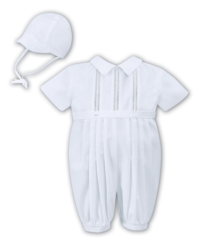 Boys White Christening Romper & Hat