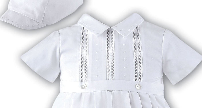 Boys White Christening Romper & Hat