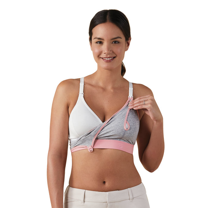 Bravado Designs Clip and Pump Hands-Free Nursing Bra Accessory - Dove Heather with Dusted Peony S