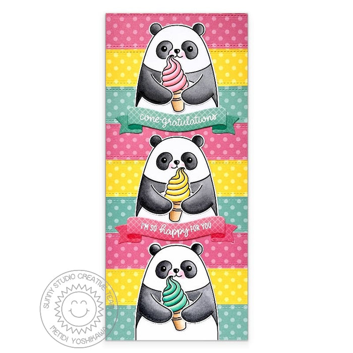 Sunny Studio Stamps Bears Eating Ice Cream Cones Cone-gratulations Punny Congrats Slimline Card using Brilliant Banner 1 Dies