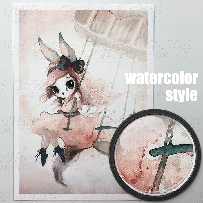 Bunny in the Swing Watercolor Poster - Cozy Nursery