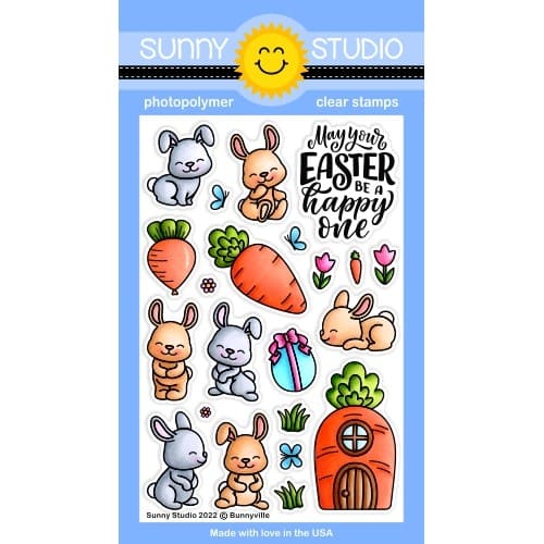Sunny Studio Stamps Bunnyville 4x6 Easter Bunny with Carrot House Photopolymer Clear Stamp Set