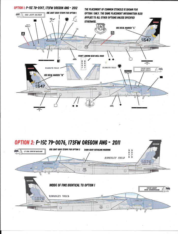 Caracal Air National Guard F-15C Eagle, Oregon ANG (173FW) Decals 1/32 005