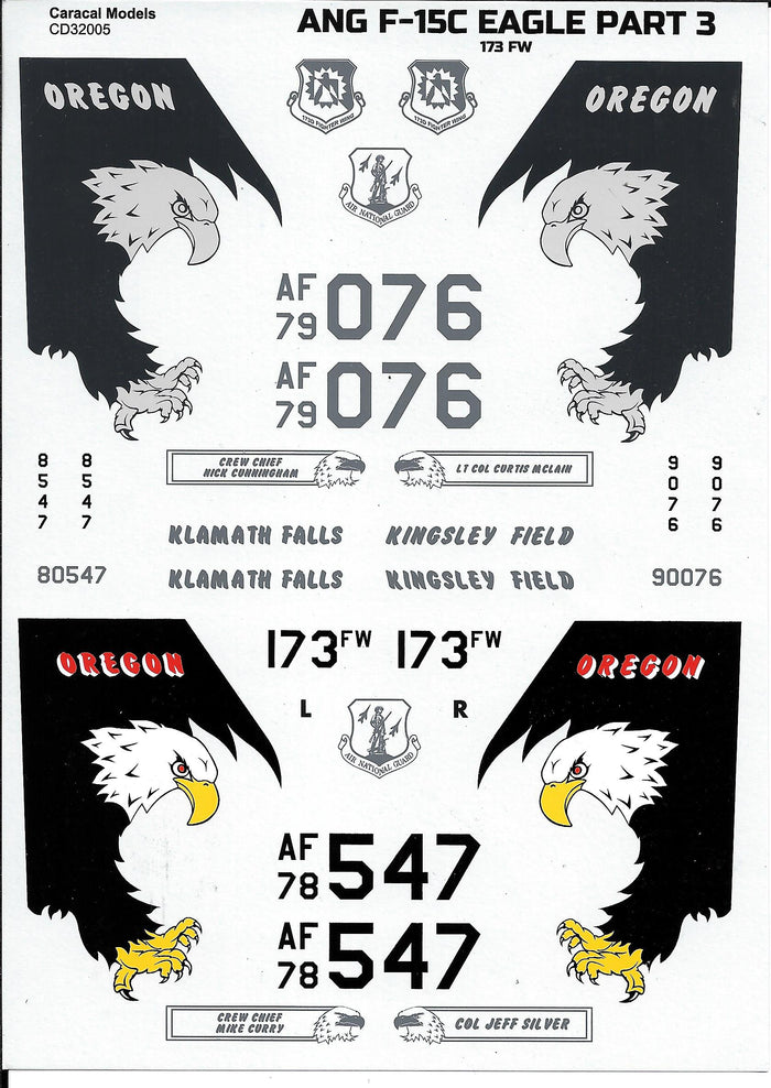 Caracal Air National Guard F-15C Eagle, Oregon ANG (173FW) Decals 1/32 005