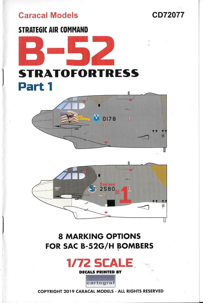 Caracal Models B-52 G/H Stratofortress Decals 1/72 077, 8 Marking Options